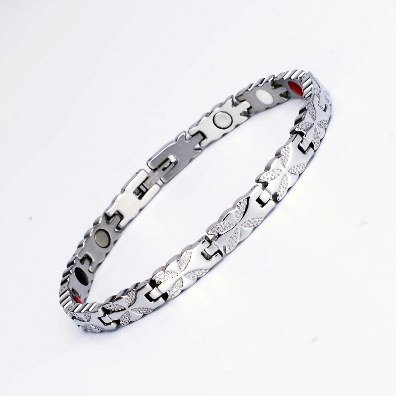 Stainless Steel Motion Health Care Bracelet For Women and Mens Rose Gold Color Grain Magnetic Bracelet Women Jewelry: Silver