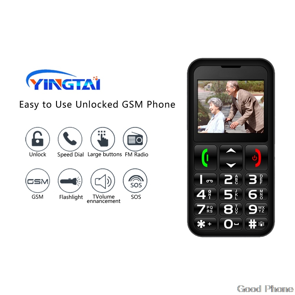 SOS YINGTAI T11 Elder Cellphone Feature Senior Phone 2.2 Inch FM Torch Speed Dial Big Push Button Bar Mobile Phone Dual Sim Card