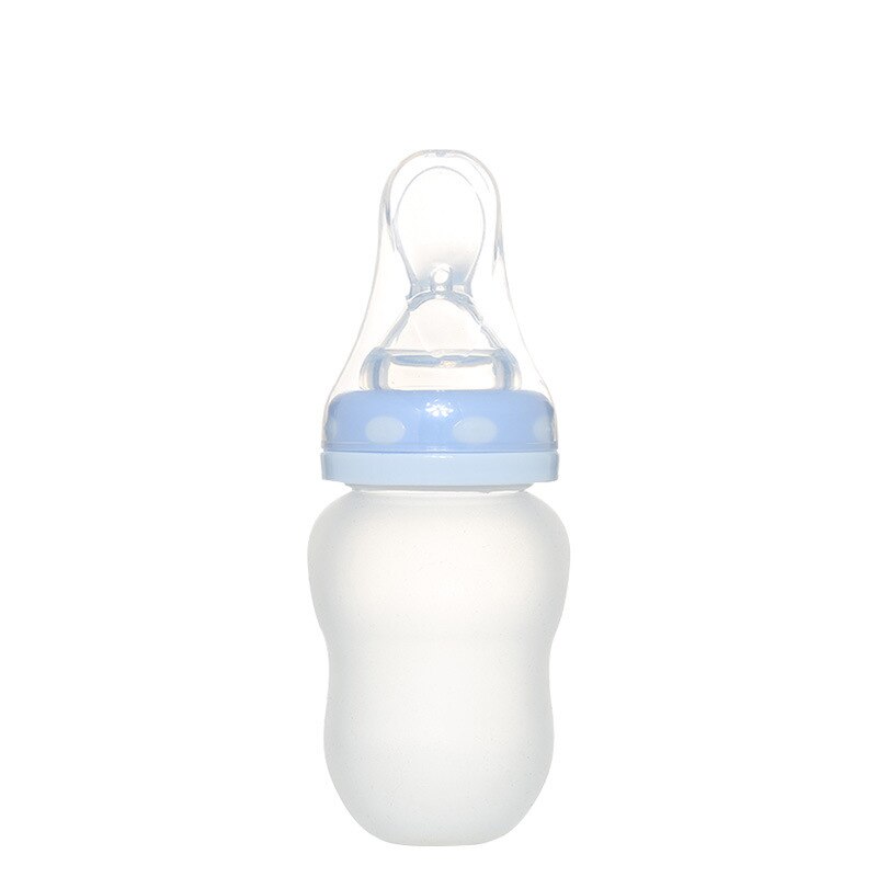 Baby Safty Feeding Bottle Dual Purpose Silicone Squeeze Rice Cereal Spoon Milk Bottle Baby Training Feeder Wide Mouth Bottle: Blue
