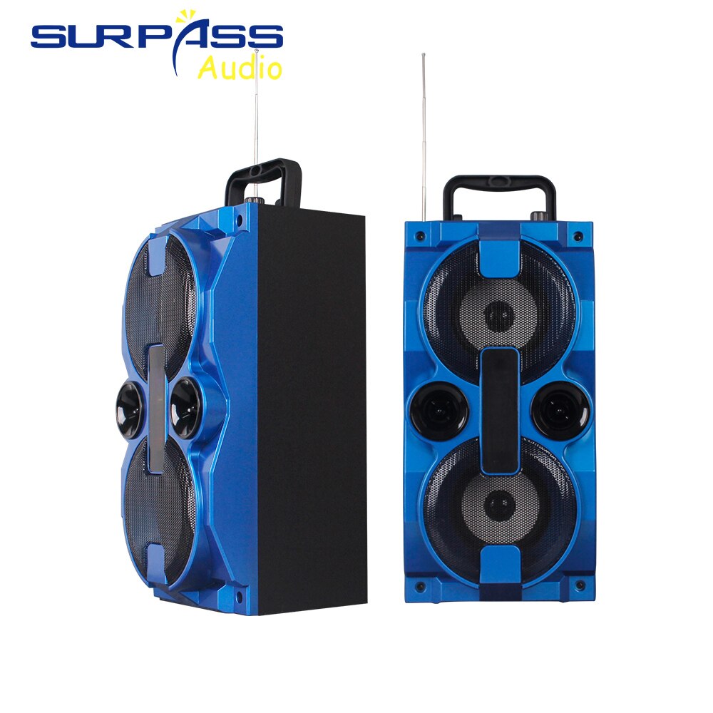 Tragbarer, kabelloser bluetooth-lautsprecher für den außenbereich mit stereo-subwoofer, ukw-radio, led-beleuchtung, tf- und usb-wiedergabe sowie aux-eingang.