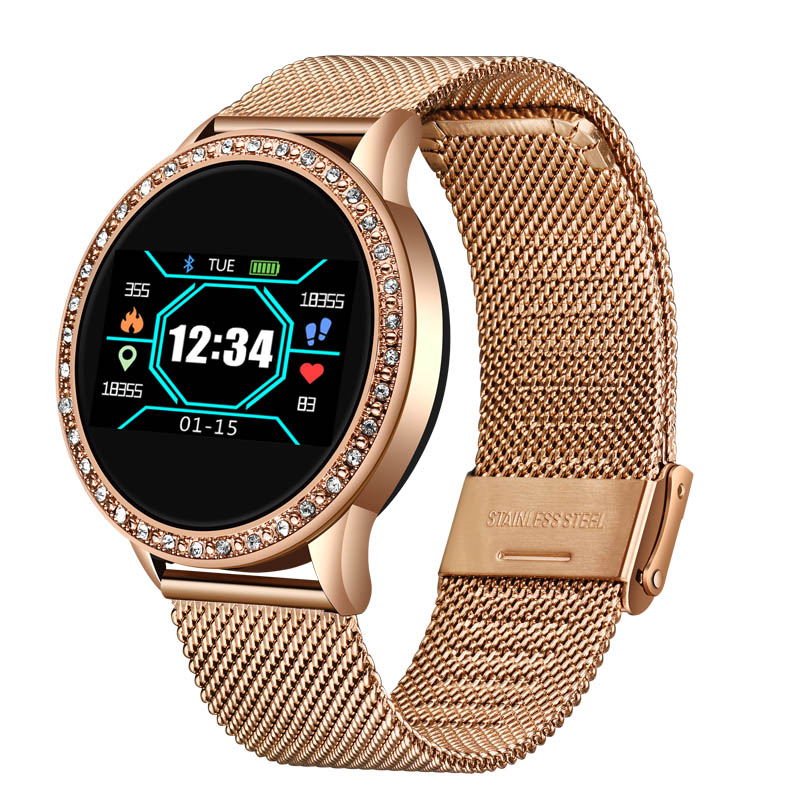 LIGE nouvelle montre intelligente femmes OLED couleur écran Smartwatch hommes Fitness Tracker moniteur de fréquence cardiaque pour Android IOS + Box: Rose gold