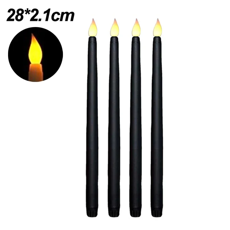 Bougies électroniques LED sans flamme, alimentées par batterie, longue bougie conique, pour fête, mariage, décoration de la maison, lampe clignotante, 3/6 pièces: changeant / vert clair