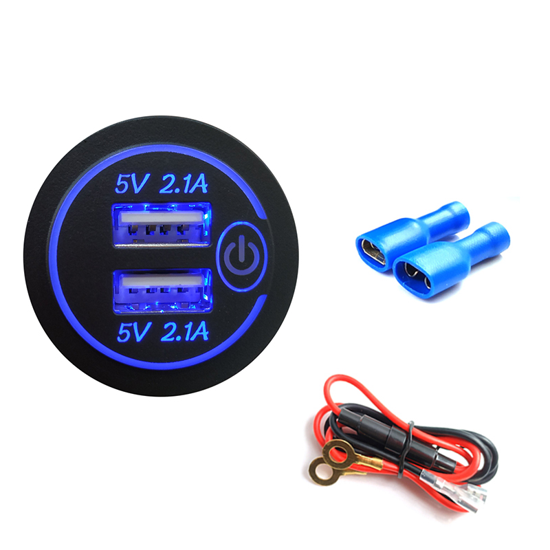 4.2a dual-usb-ladebuchsen,  qc3.0 kfz-zigarettenanzünder-steckdosenadapter, wasserdichte anschlüsse, schnellladefunktion für handy, auto, boot und marine: Blaues zusatzkabel