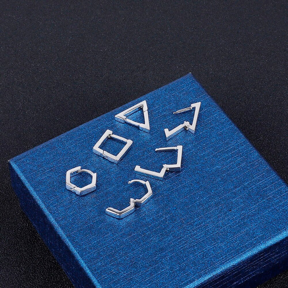 1PC Square Hexagon Triangle Stainless Steel Ear Earrings HipHop Earrings Titanium Tteel Man Earrings Jewelry Accessories