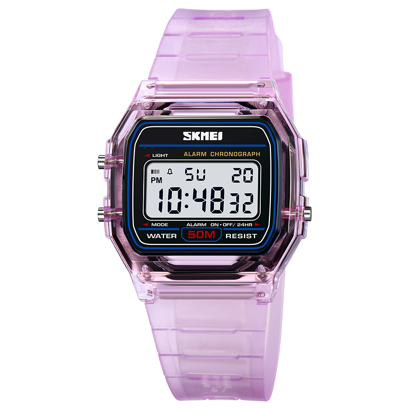 SKMEI, vigor juvenil, reloj de pulsera transparente con correa de TPU para mujer, cronómetro con pantalla de luz trasera, relojes digitales para mujer, reloj para mujer: Rojo