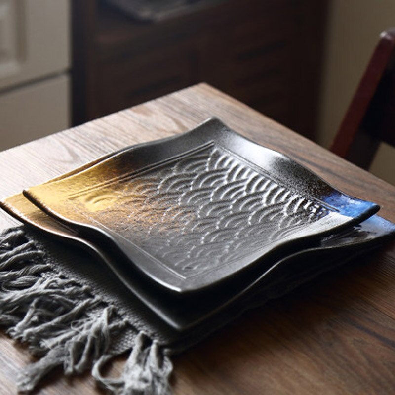 FANCITY Japanese retro ceramic square plate restaurant special dish sushi plate cooking plate irregular plate