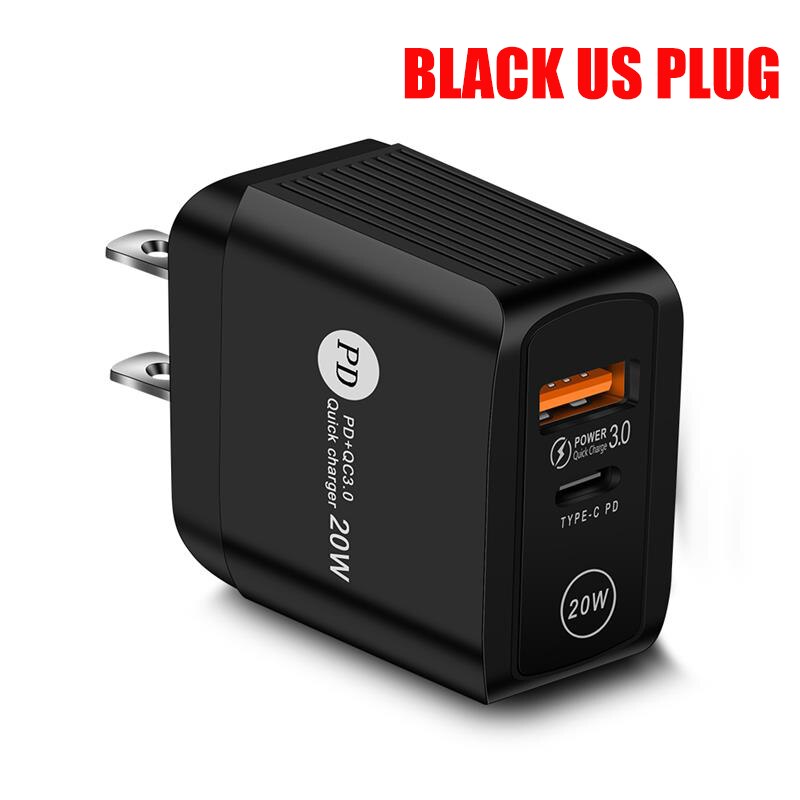 Eu/Us/Uk Plug Usb Snellader 3.0 Adpater Voor Samsung S10 S20 Huawei Xiaomi Tablet Draagbare Muur telefoon Oplader Fast Charger: US PLug Black