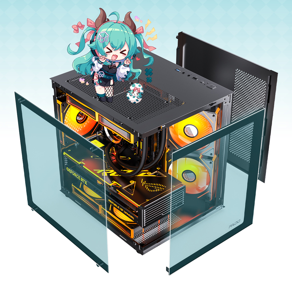 Pado yl m-atx Spielen-pc-gehäbenutzen Schreibtisch 270 ° meerblick-zimmer-computergehäbenutzen ohne a-säule doppelseitig transparenter pc-Spielen-schrank