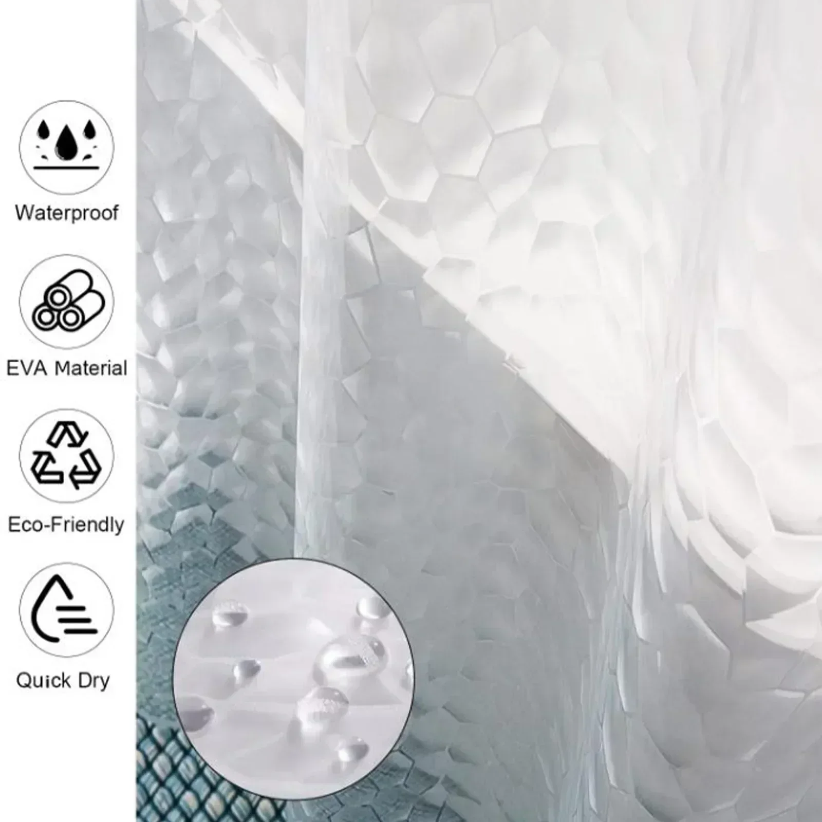 PEVA Clear Cobblestone Shower Curtain with 12 Hooks Water Splash Resistant Mildew Proof Bathtub Partition Bath Supplies