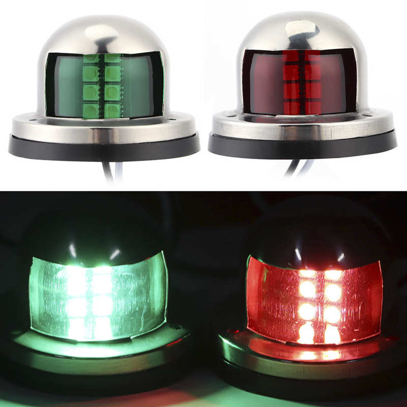 2pcs 12V Red Green LED Navigation Lights Stainless Steel Sailing Lamp for Marine Boat Yacht Navigation Lamp