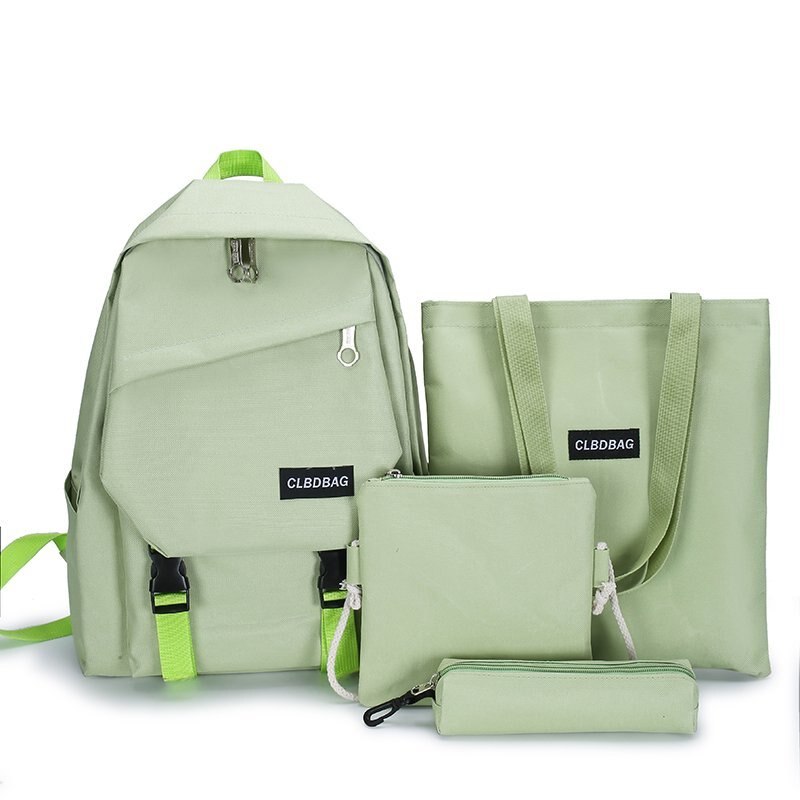 Mode Vrouwen Schooltassen Luxe Nylon Hoge Capaciteit Student Tas Voor Meisjes Rugzakken 4 Stks/set Jongen School Rugzak meisjes: green-set