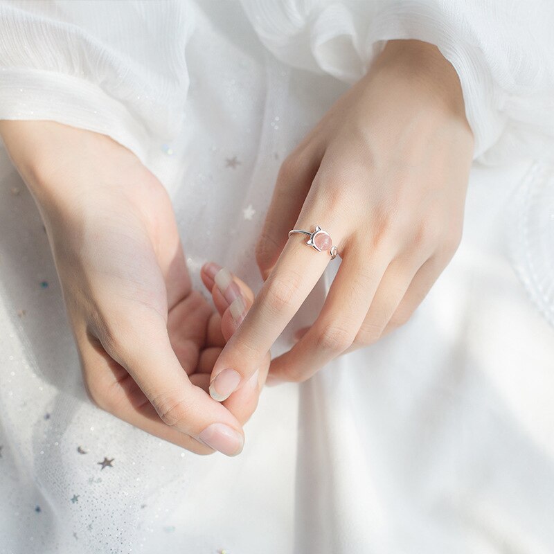 Ryoucute anel 100% de prata, joia nova de designer com pedra grande e anéis de gatos para mulheres, bijuterias, antiguidade