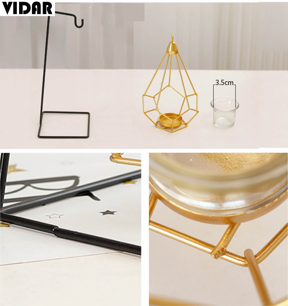 VIDAR-portavelas geométricos de hierro forjado, cesta colgante de Metal artesanal, candelabro de mesa