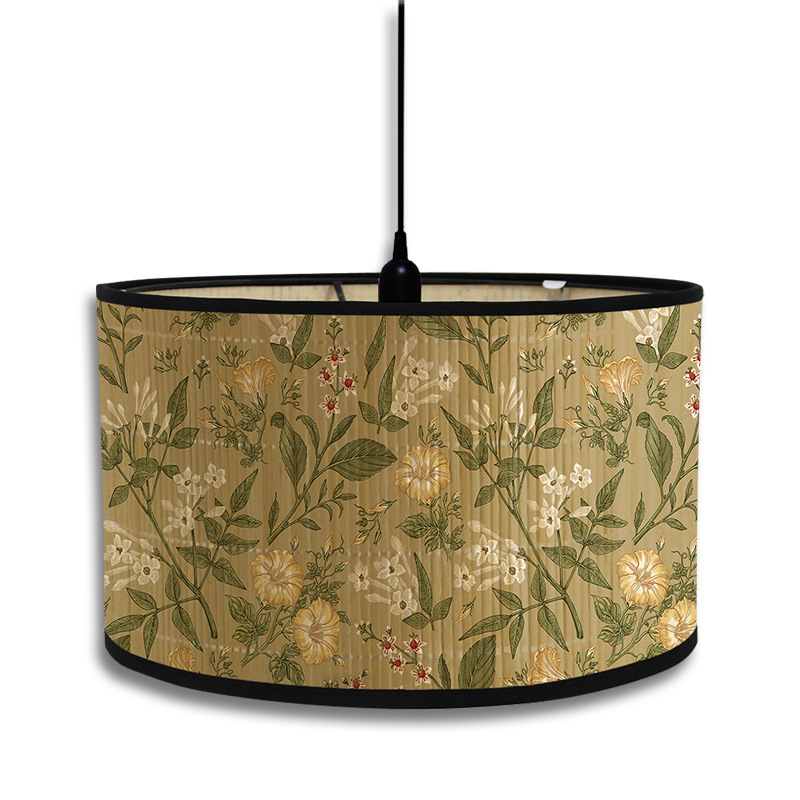 Abat-jour à motif de plante verte de Style nordique, abat-jour d'art en bambou, lustre de café, décor de salle d'accueil rétro, couvercle de lampe suspendue: Gris clair