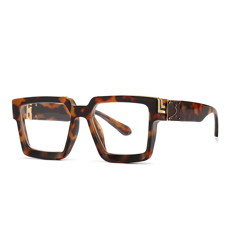 HBK-Gafas de ordenador de plástico Vintage para hombre y mujer, lentes ópticas cuadradas y transparentes, con montura Anti luz azul, Retro: C03 Leopard Clear