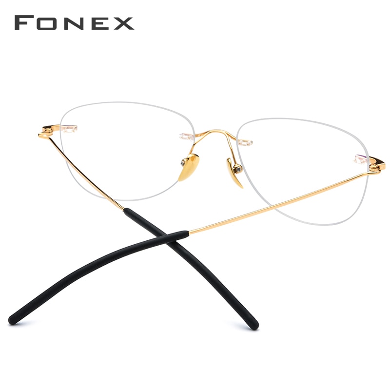 Montura de gafas sin montura de titanio puro FONEX B, gafas graduadas para mujer, monturas ópticas para miopía, nuevas gafas ovaladas Vintage para hombre 855