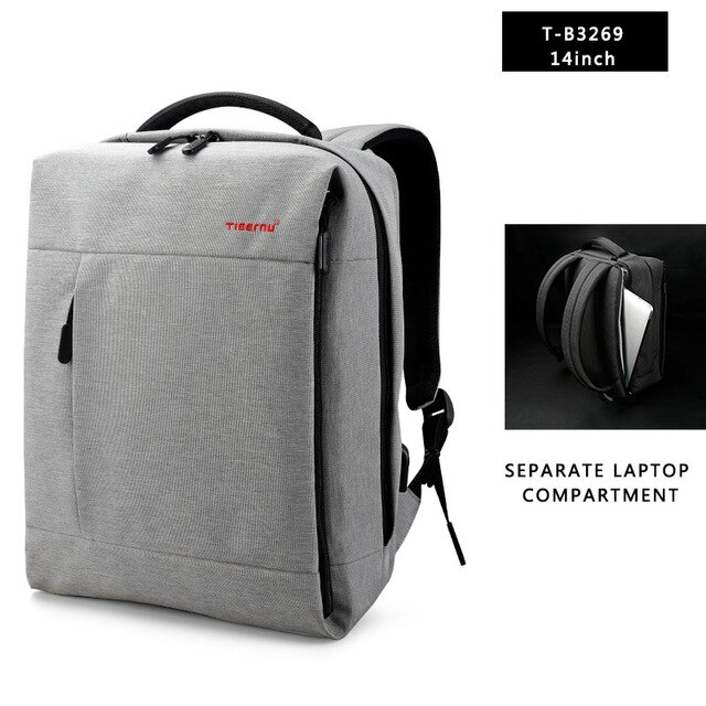 Tigernu Brand Slim Backpack USB charging Men 14 15.6 inch Laptop Backpack Women Splashproof Simple School Backpack Bag for Teens: Silvrey grey 14 inch