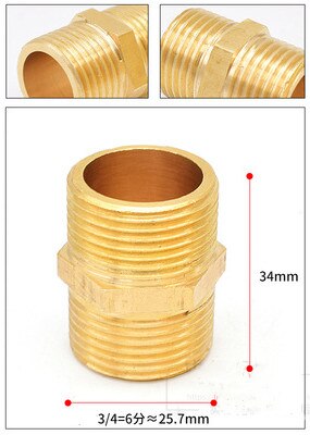 Messing rør sekskantet nippel fitting lynkobling adapter 1/8 1/4 3/8 1/2 3/4 1 bsp han til han gevind vand olie gas stik: 6 hegn