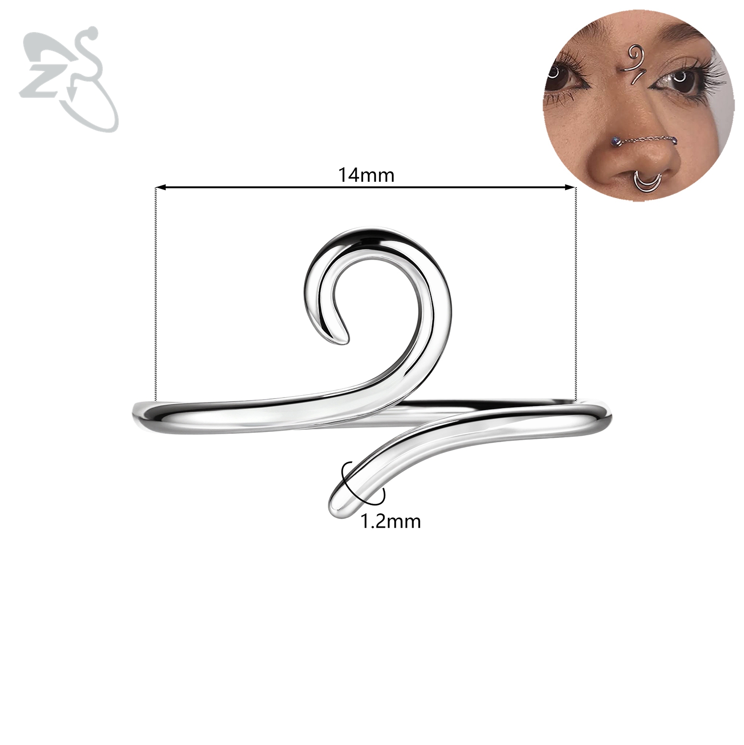 Zs 1 peça 16g 925 prata esterlina nariz parafuso prisioneiro mulheres homens hipoalergênico ponte espiral piercing narina concha piercings 10/12/14/16mm: Violeta cobalto