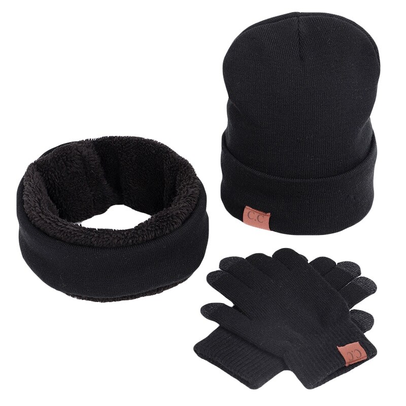 Vinter varm beanie slouchy hat tørklæde hals varmere handsker sæt tøj & tilbehør: B