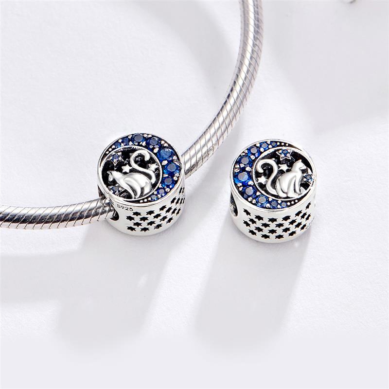 Jiayiqi Leuke Maan Kat Charms 925 Sterling Zilveren Kralen Fonkelende Cz Sieraden Fit Voor Armbanden Maken Vrouwen