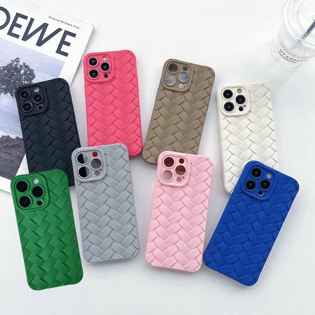 Funda suave de TPU con patrón tejido multicolor para iPhone 15, 14, 13, 12, 11 Pro Max, 14, 15 Plus, funda protectora a prueba de golpes para teléfono