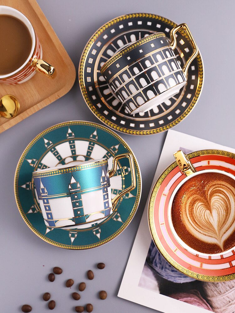 XINCHEN-Juego de taza y platillo de café de lujo, luz marroquí, cerámica pequeña de estilo europeo, té de la tarde para el hogar