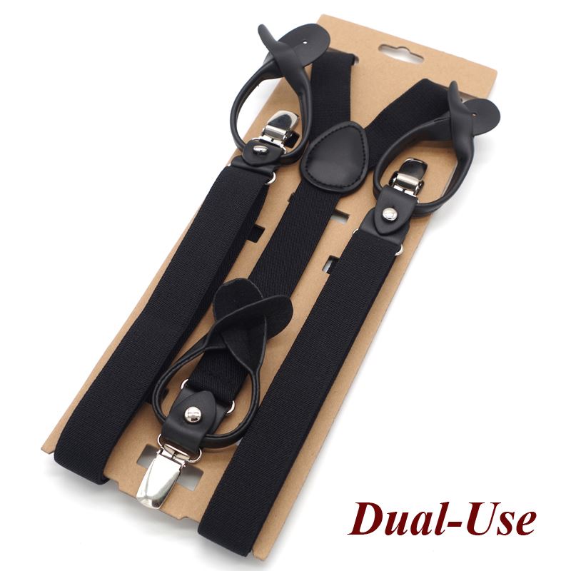 Black Button Suspenders Leather for Women Y-back Shape Length-adjustable Male Elastic Suspenders 2.5*120cm NBD9121: Default Title