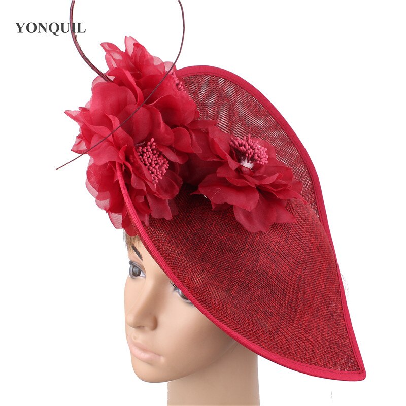 Witte hoeden voor grote feesten, fascinators voor vrouwen, veren, prachtige bruidshoeden, bruidshoofddeksels, sombrero, bloemenhoofddeksel voor dames.: Kastanjebruin