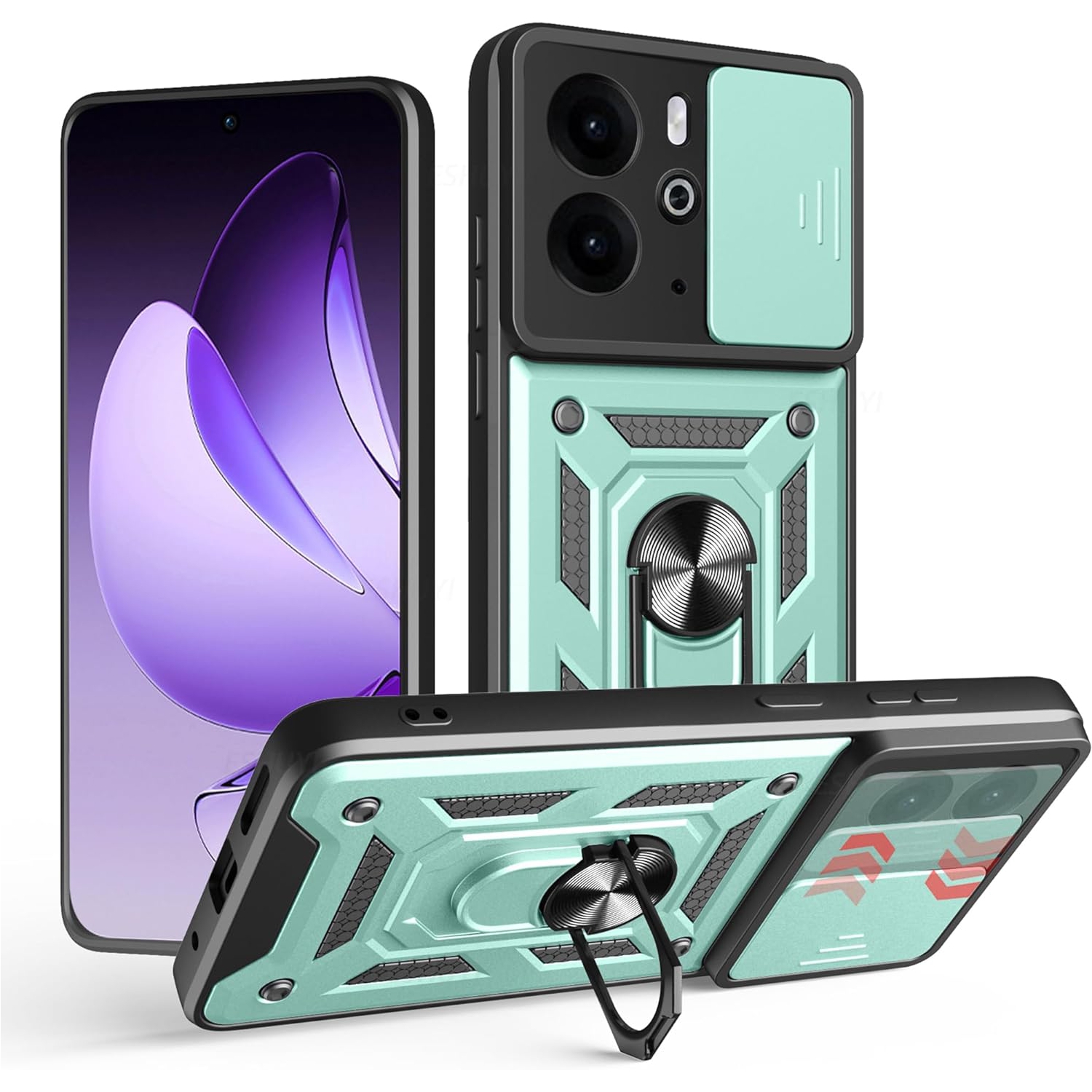 Armor Case For Realme 14 5G Realme 14T Cover Lens Protection With Ring Magnetic Holder Coque Fundas Capa: green / Realme 14