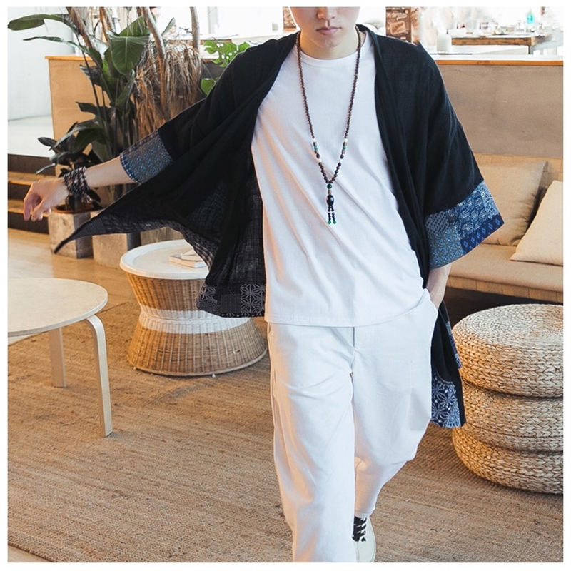 Japanese Kimono Cardigan Men Haori Yukata Male Samurai Costume Clothing Kimono Jacket Mens Kimono Shirt Yukata Haori ZOGAA