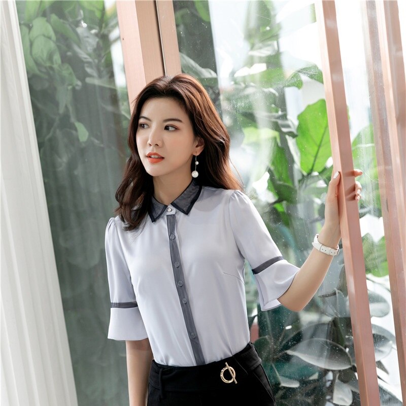 Lente zomer dames blouses en shirts met halve mouwen dames kantoor blouse zakelijke werkkleding dames casual tops kleding