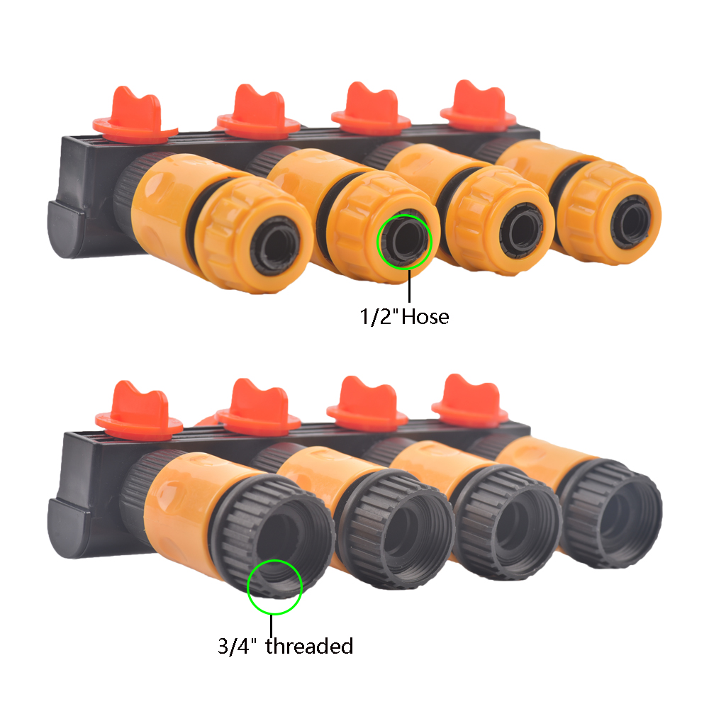 1/2'' 3/4'' 1'' Water Tap Splitter 4-Way Outlet Garden 4/7mm 8/11mm Watering Hose Adaptor Drip Irrigation for Greenhouse