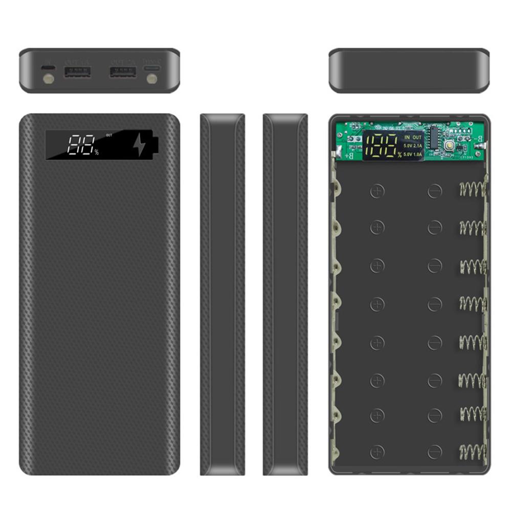 Draagbare Dual Usb Diy Powerbank Case 6X18650 Batterij Led Licht Opladen Digitale Display Power Bank Shell Kit Externe lader
