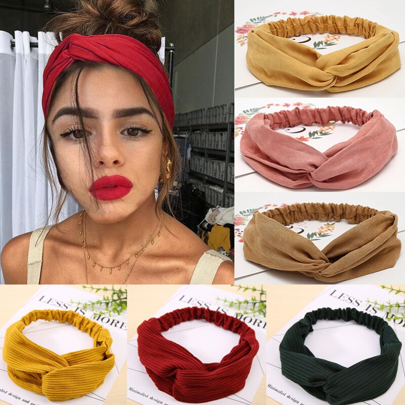 Bohemian Meisjes Haarband Haaraccessoires Cross Top Knoop Elastische Hoofdbanden Voor Vrouw Zachte Effen Kleur Twisted Geknoopt Hoofdband
