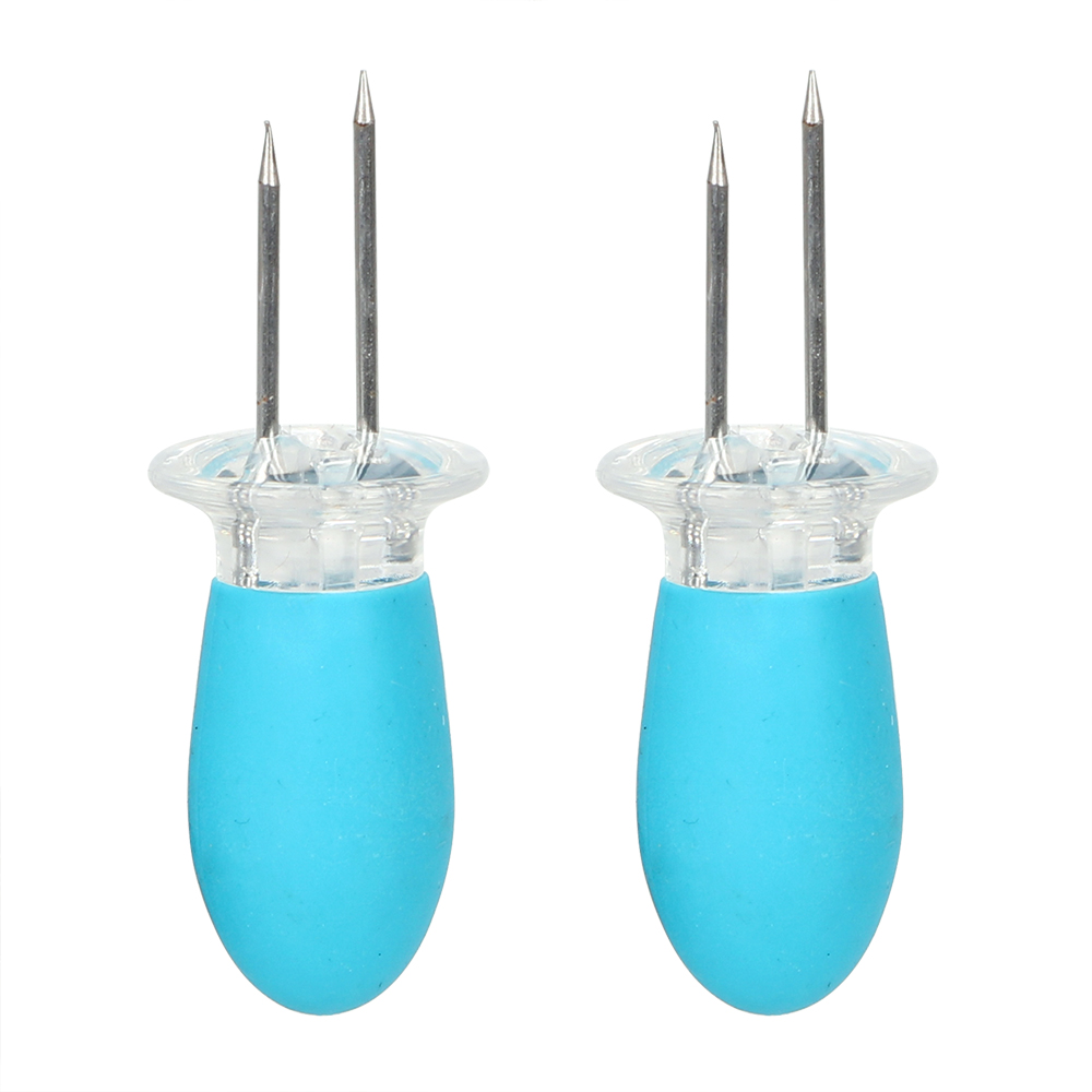 2 unids/set de pinzas gemelas para barbacoa pinchos aguja herramientas de barbacoa de acero inoxidable maíz Cob soporte de tenedor BBQ soportes para maíz: Azul