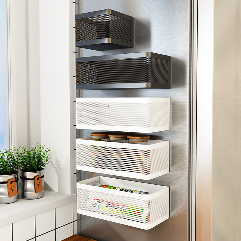 Kitchen Refrigerator Side Storage Magnetic Storage Shelf Punch Free Storage Shelf Kitchen Storage Side Gap Magnet Hanging Basket
