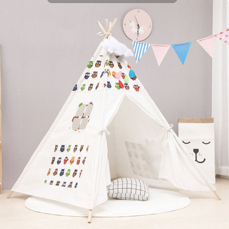 1.3M Portable Children&#39;s Tent Tipi Indian Tents for Kids Large Baby Playhouse Outdoor Camping House Child Teepee Castle Carpet: GR0052-Cartoon1