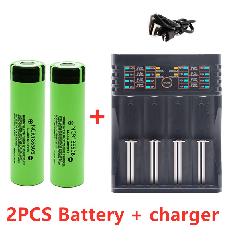 NCR 18650 30A discharge 3.7V 3400mAh 18650 rechargeable battery flashlight lithium battery + USB 18650 charger: Black