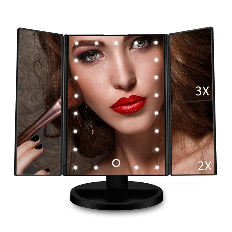 Tre-Fold Specchio Per Il Trucco LED Specchio Per Il Trucco di Bellezza Specchio Da Tavolo USB regolabile Specchio di Bellezza con lente di ingrandimento pannelli