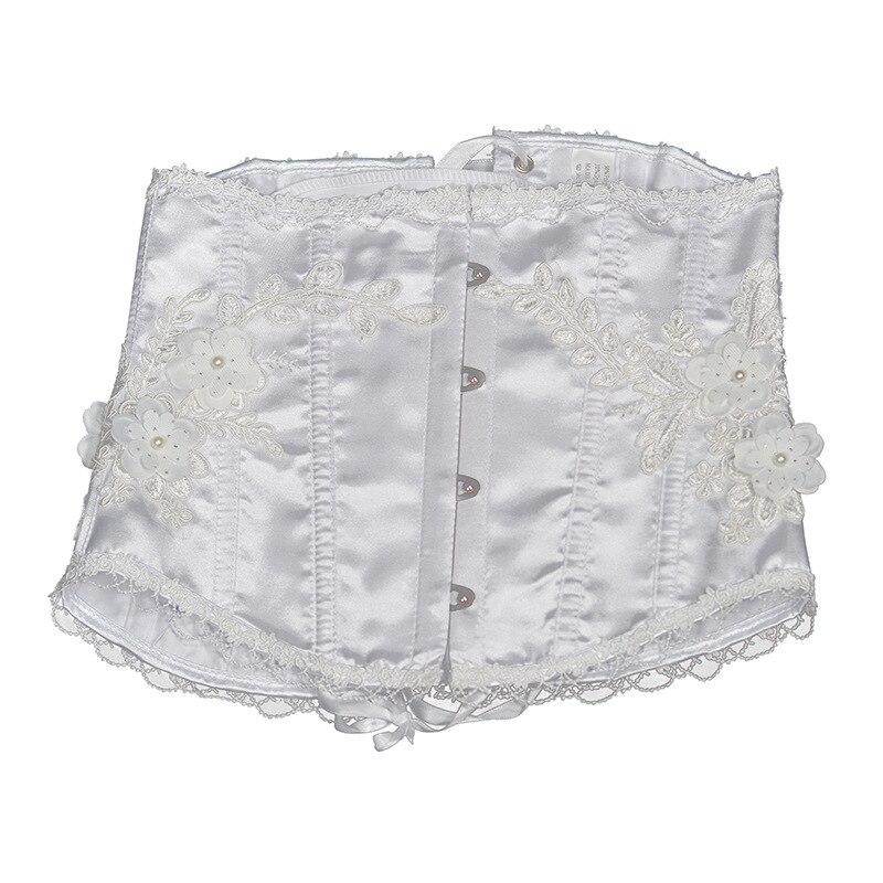 Sexy Satin Steel Boned Lace up Lolita Underbust Corset White Waist Cincher Lingerie Bustier Lingerie