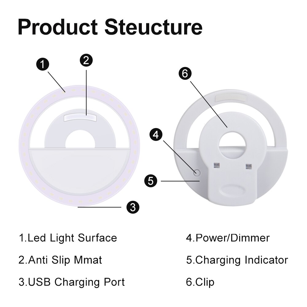 Yizhestudio 2Pcs Usb Charge Led Selfie Ring Light Flash Led Voor Fotografie Led Selfie Ring Licht Enhancing Voor Telefoon computer