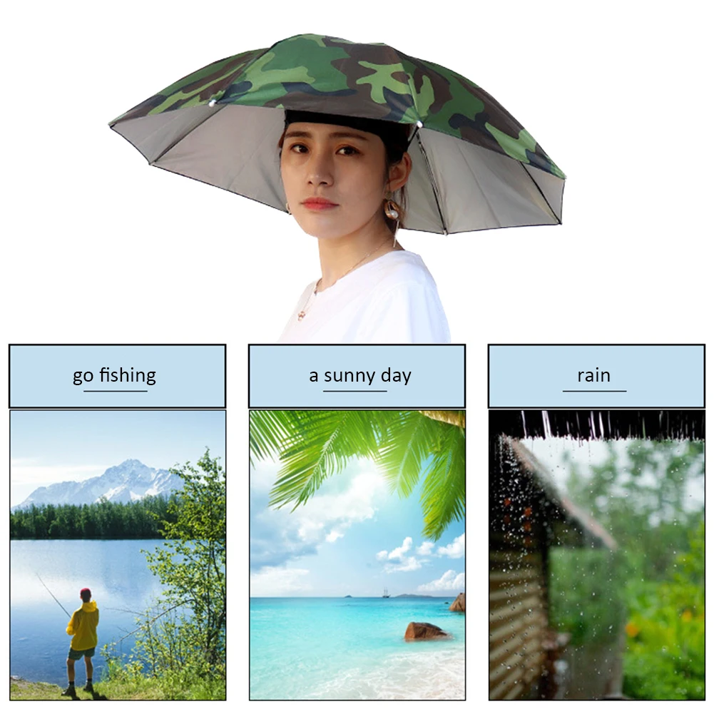 Sombrero de lluvia portátil para exteriores, sombrilla plegable para pesca, sombrilla Anti-UV para acampar, sombreros para la cabeza de playa, accesorio