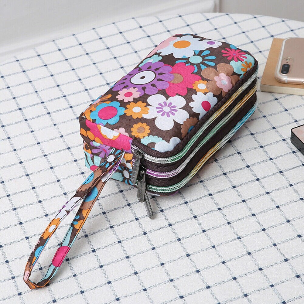 Womens Print 3 Layer Canvas Telefoon Tas Korte Portemonnee Drie-Layer Rits Coin Card Key Purse Voor Vrouwen 'S Bank Kaarthouder Pack: 3