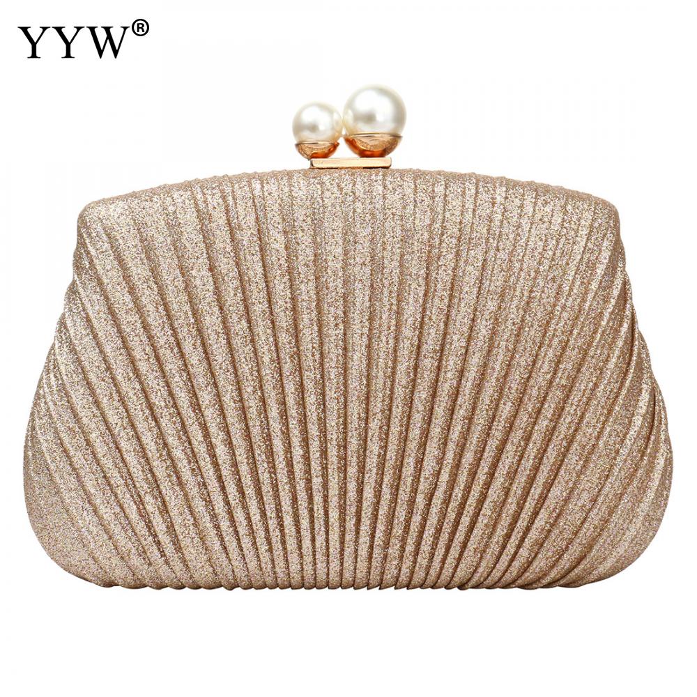 Abendtasche für damen, einfarbig schwarz, gold-silberfarben, mit perlenschnalle, geeignet für hochzeiten oder partys