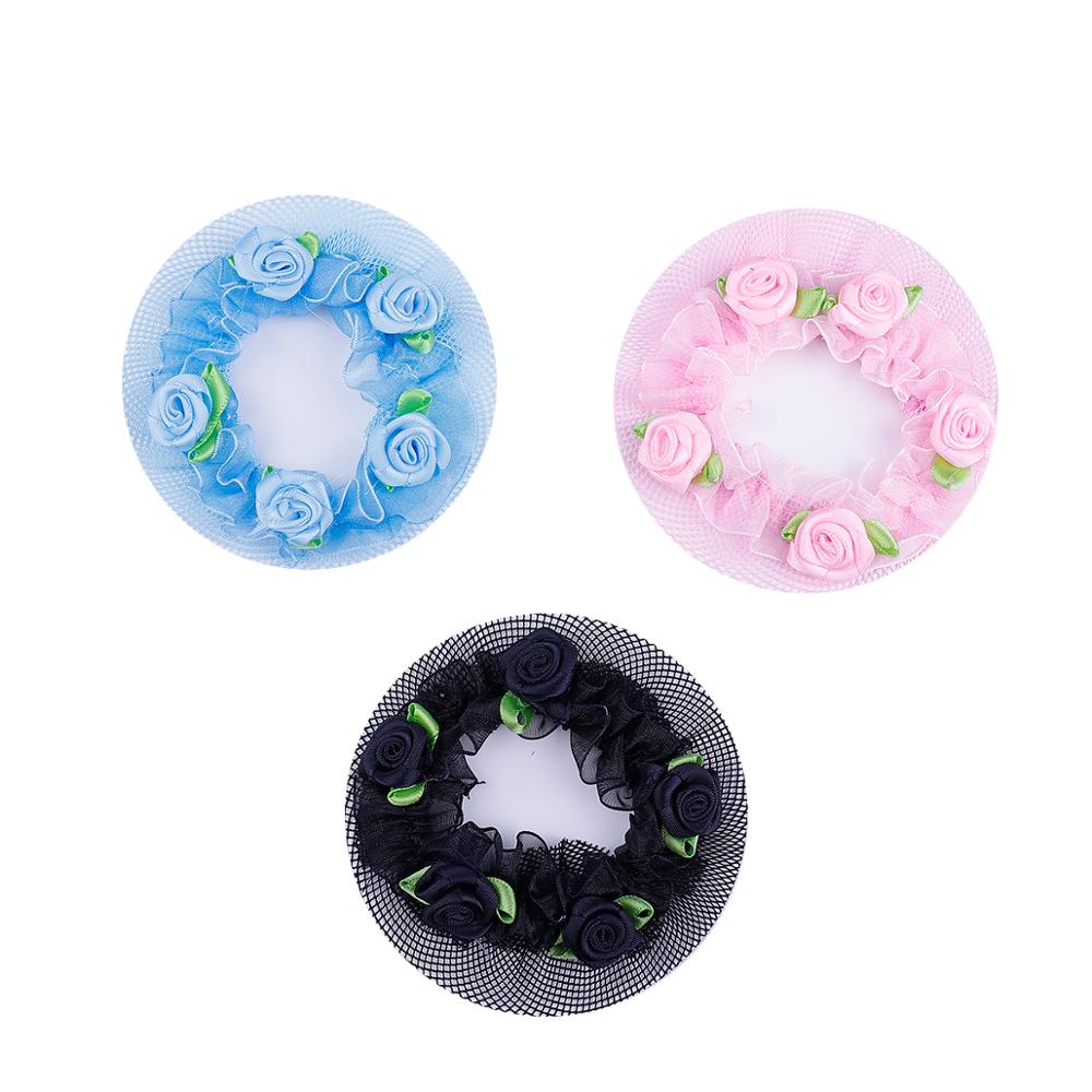 8.5cm Cute Flower Girls 2-5Pcs Bun Hair Nets Adjustable Kids 5 Colors Ballet Dance Examination Elastic Hair-net Styling Braider: mix5 3pcs