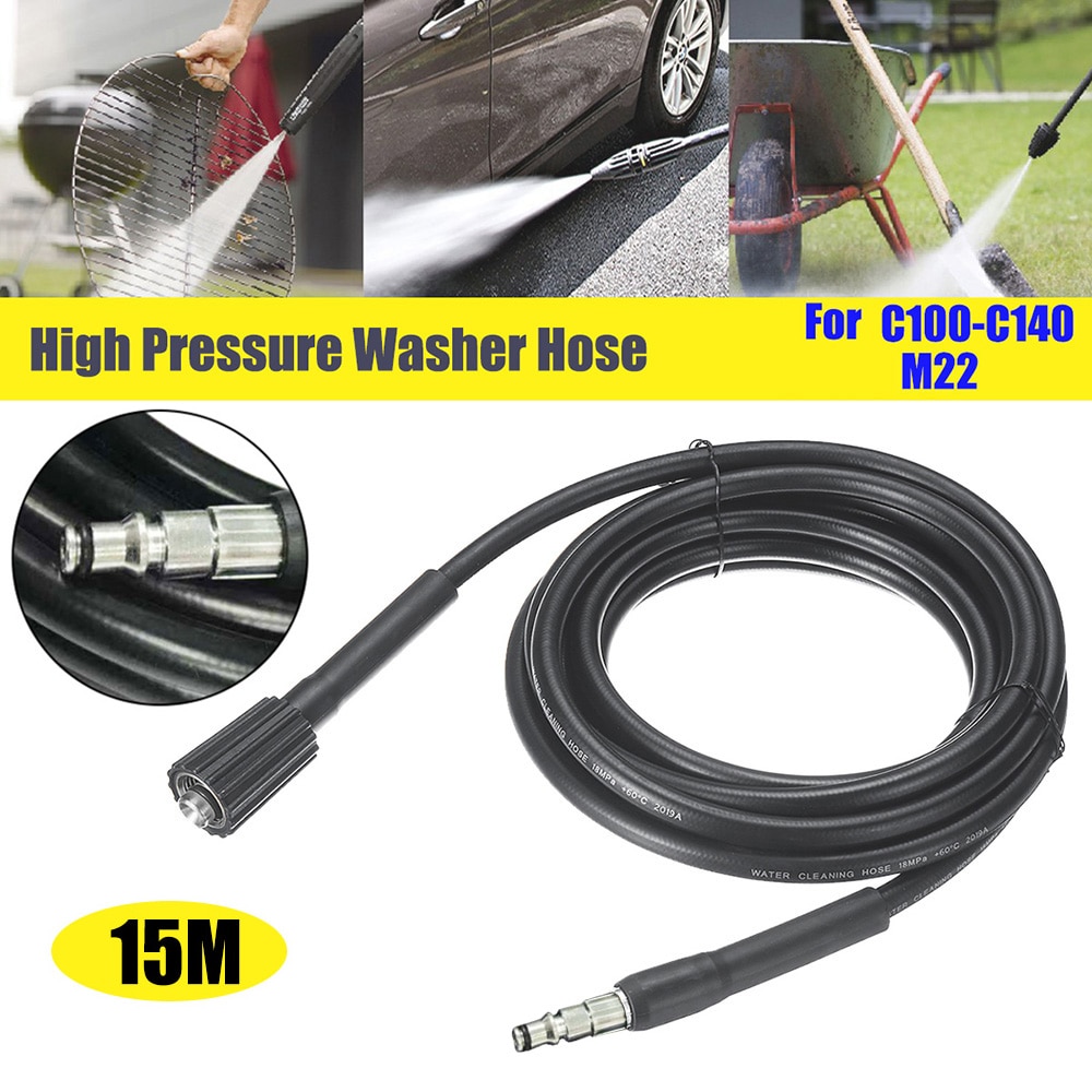 High Pressure Washer Hose M22 18Mpa 5/10/15m Black Garden Washer Pipe Sprayer Hose for Nilfisk C100 C110 C120 C130 C140: 15m