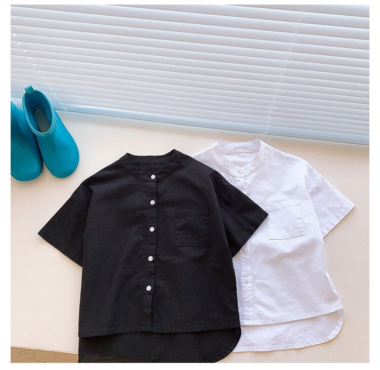 Zomer Baby Jongens Effen Kleur Dunne Korte Mouw Shirts Japanse Stijl Losse Casual Alle-Match Tops