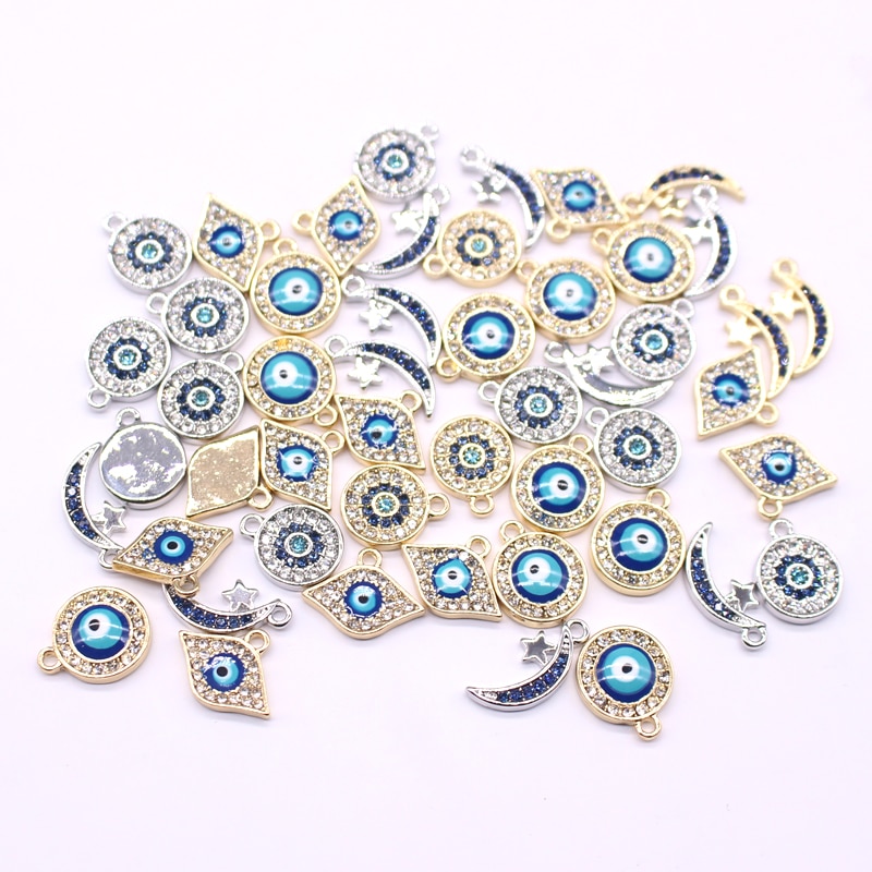 5 Pcs Europese Volledige Rhinestone Evil Eye Armband Earring Charms Connector Bevindingen Moon Star Oorhangers Maken Sieraden Accessoire