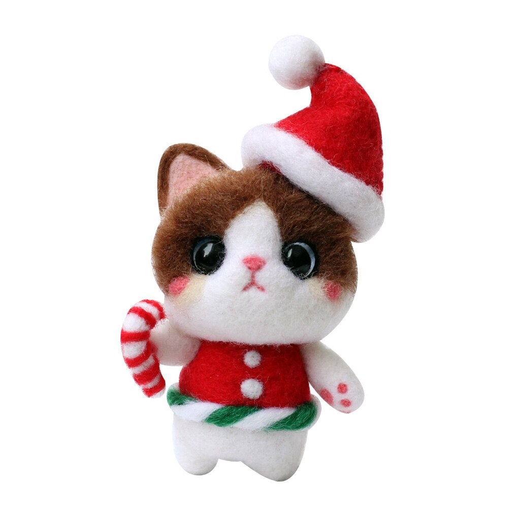 Kit artisanal en feutre de chat, nouveauté, chapeau de noël, laine animale, aiguille,